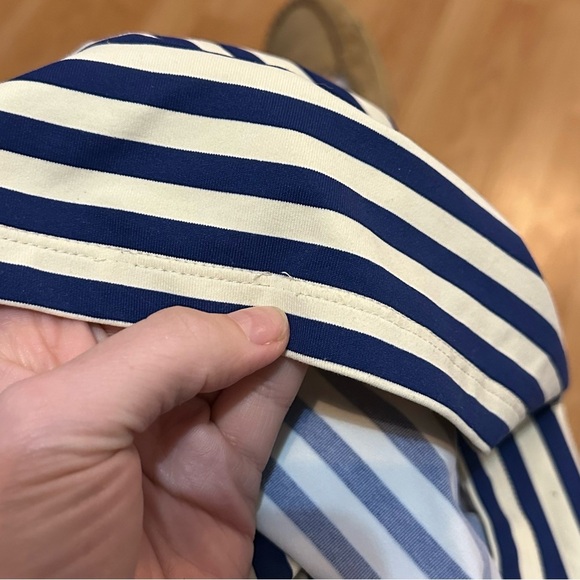 J. McLaughlin blue cream/white stripe 3/4 length size medium shirt - Picture 6 of 9